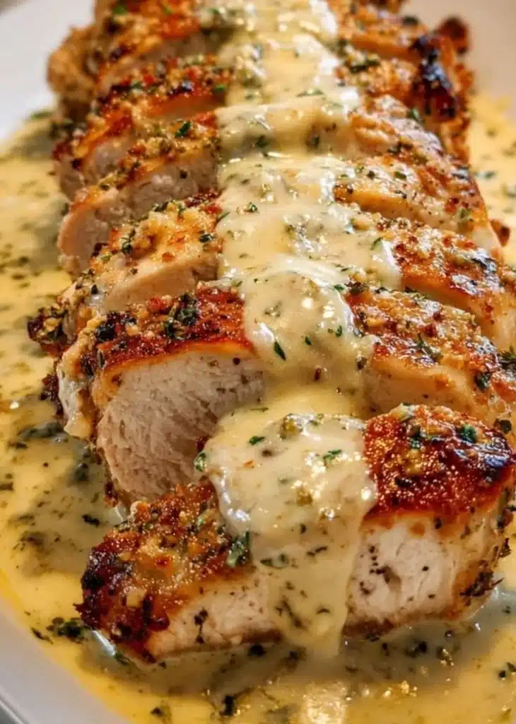 Creamy Parmesan Baked Caesar Chicken, a delicious baked chicken recipe