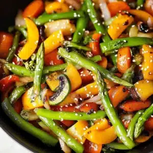 Colorful spring vegetable stir-fry with fresh seasonal ingredients