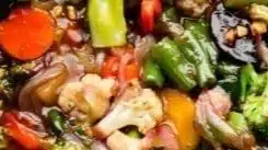 Colorful frozen vegetable stir fry mix ready to cook