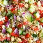 Colorful Greek Quinoa Salad with fresh veggies and feta cheese