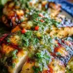 Grilled salsa verde chicken with pepper jack cheese on a plate