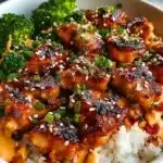 Delicious sticky chicken rice bowl with tender chicken and flavorful rice