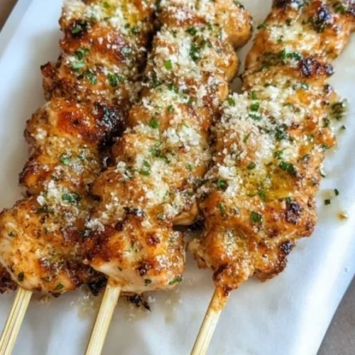 Delicious Ranch Garlic Parmesan Chicken Skewers ready to grill.