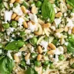 A vibrant spring pea and lemon orzo salad full of fresh flavors.