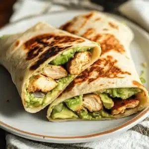 Grilled avocado chicken wraps filled with fresh ingredients for a healthy meal