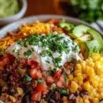 Delicious Taco Rice Bowl with fresh ingredients and vibrant colors.